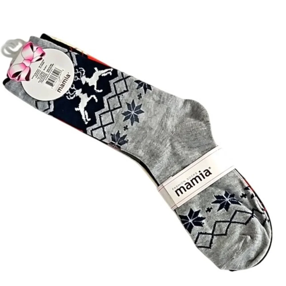 Mamia 3 Pack Christmas Holiday Reindeer Print Socks New Size 9-11 Women's